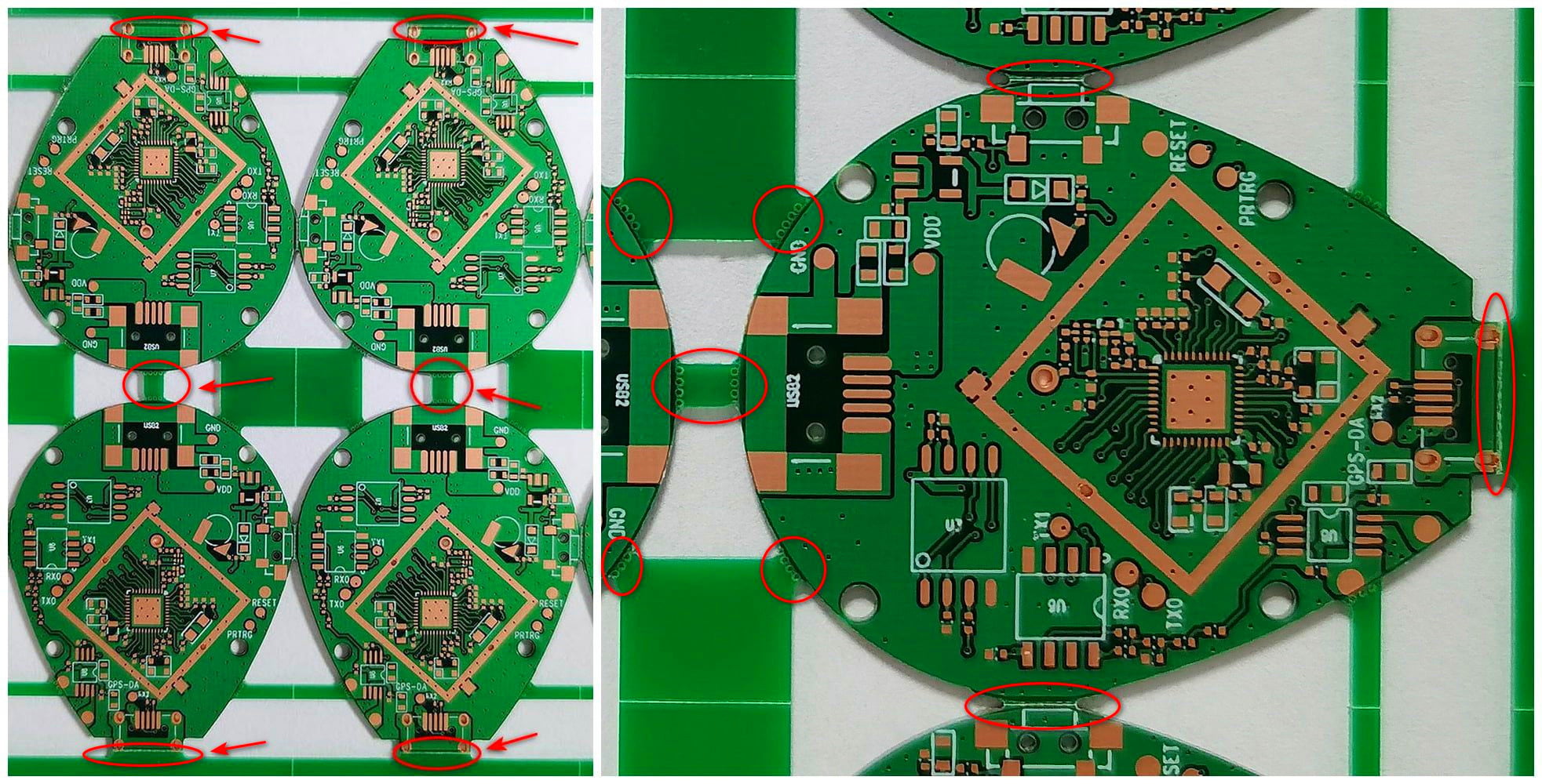 Scoring and mouse bites combined PCB panel example