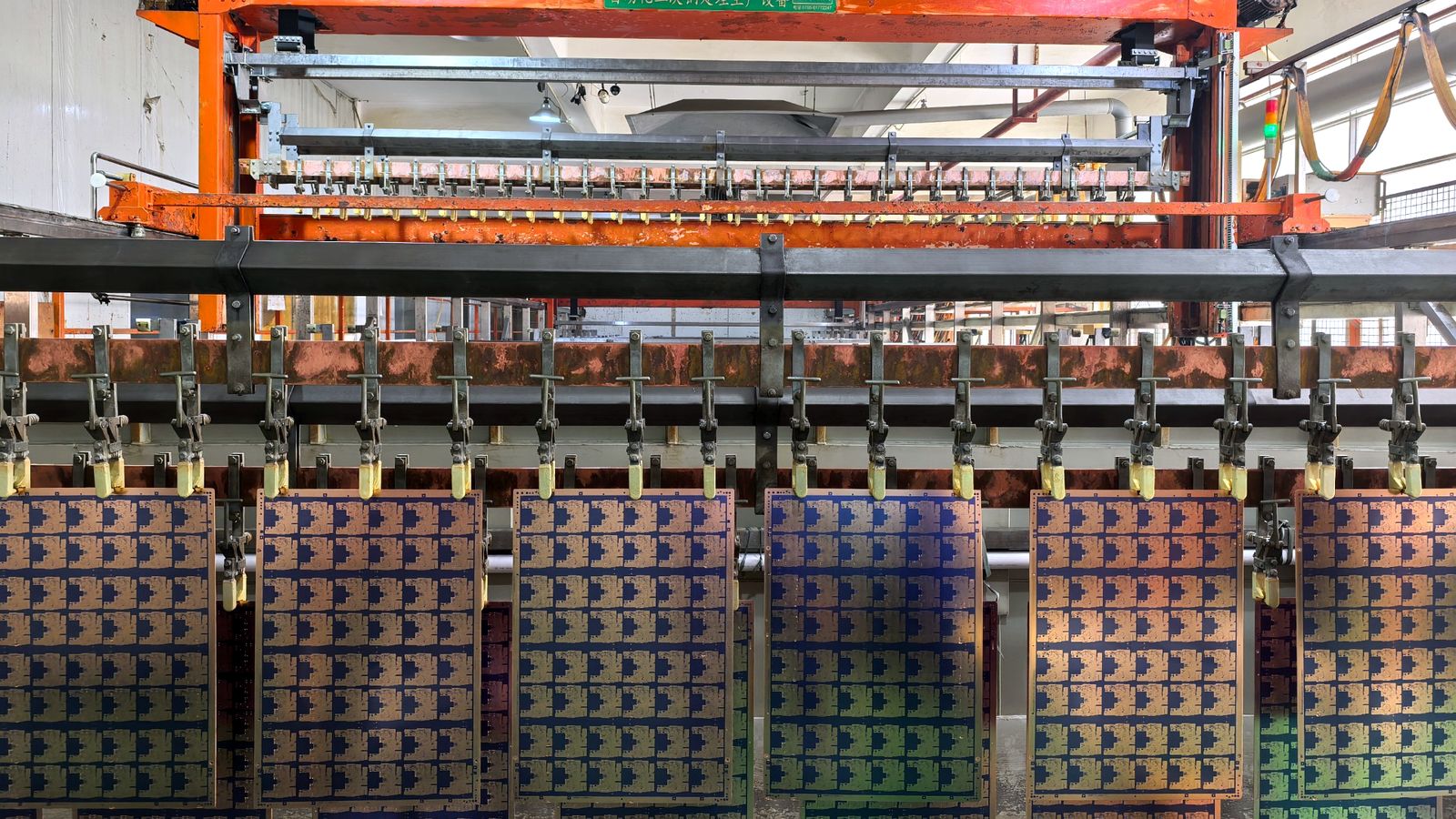 Automated PCB plating line in production